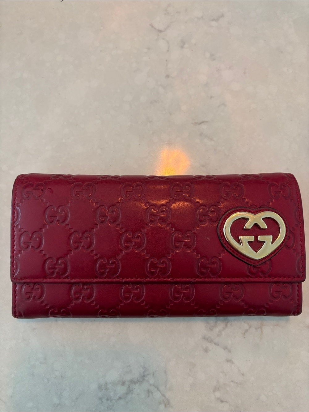 Gucci Burgundy Embossed GG Heart Continental Wallet